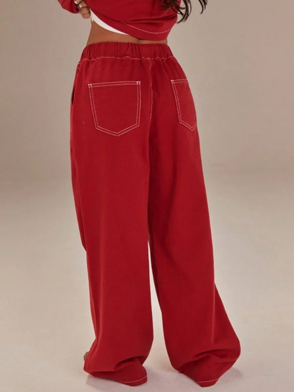 Red Casual Women's drawstring Denim Jeans